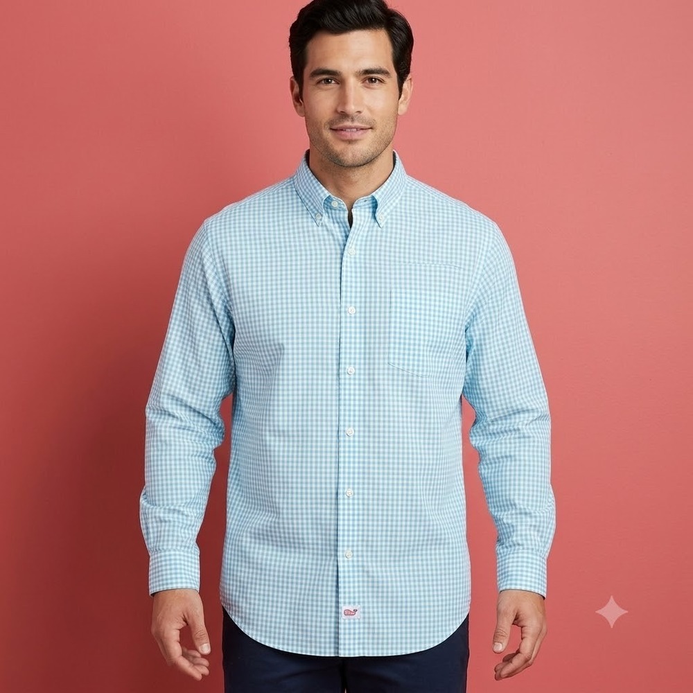 Vineyard Vines Murray Shirt XXL Classic Fit‎ Gingham Button Down Teal Aqua EUC